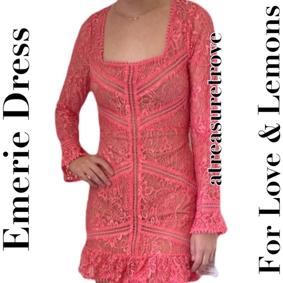 For Love & Lemons x Free People Emerie XS S M L Pink Allover Lace Cutout Mini - Picture 8 of 11